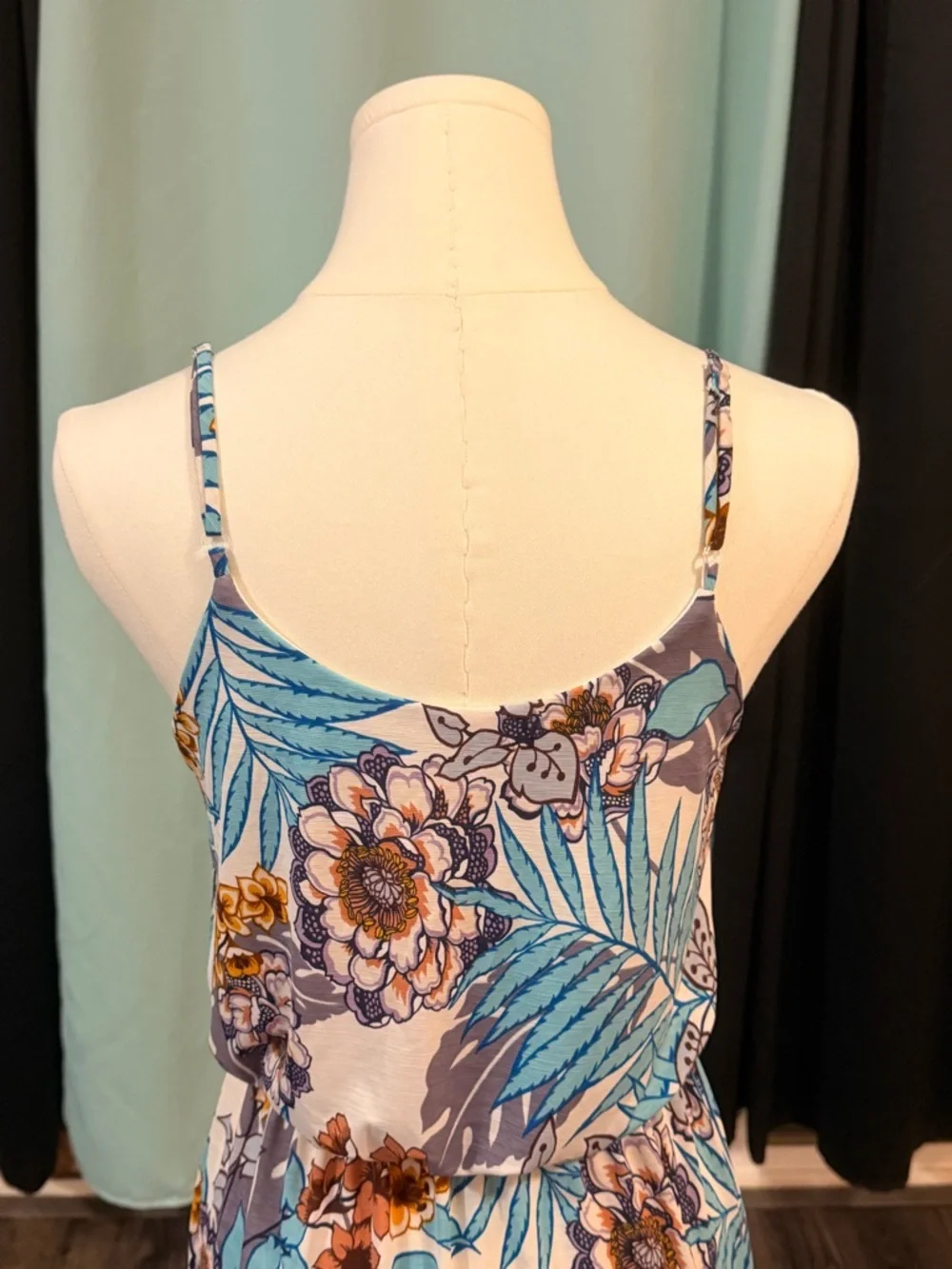 NAÏF Tropical Floral Maxi Dress Blue Tan White Small Summer Boho Vacation - Picture 5 of 15